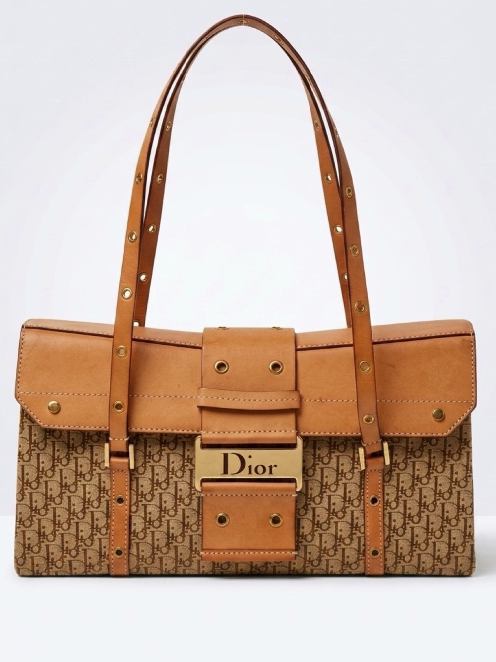 Christian Dior 2003 Diorissimo Street Chic Vintage Shoulder Bag, tan/gold, GUC
